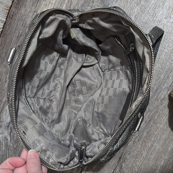 Michael Kors Altor Metallic Gray Leather Studded Top Handle Y2K Satchel - Picture 11 of 15